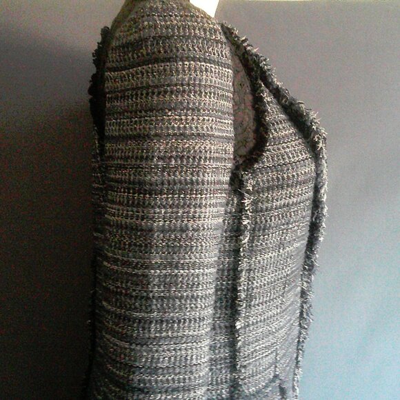 Rebecca Taylor Navy Blue Plaid Silver Lace Fringe Cotton Jacket 2 - Picture 6 of 13